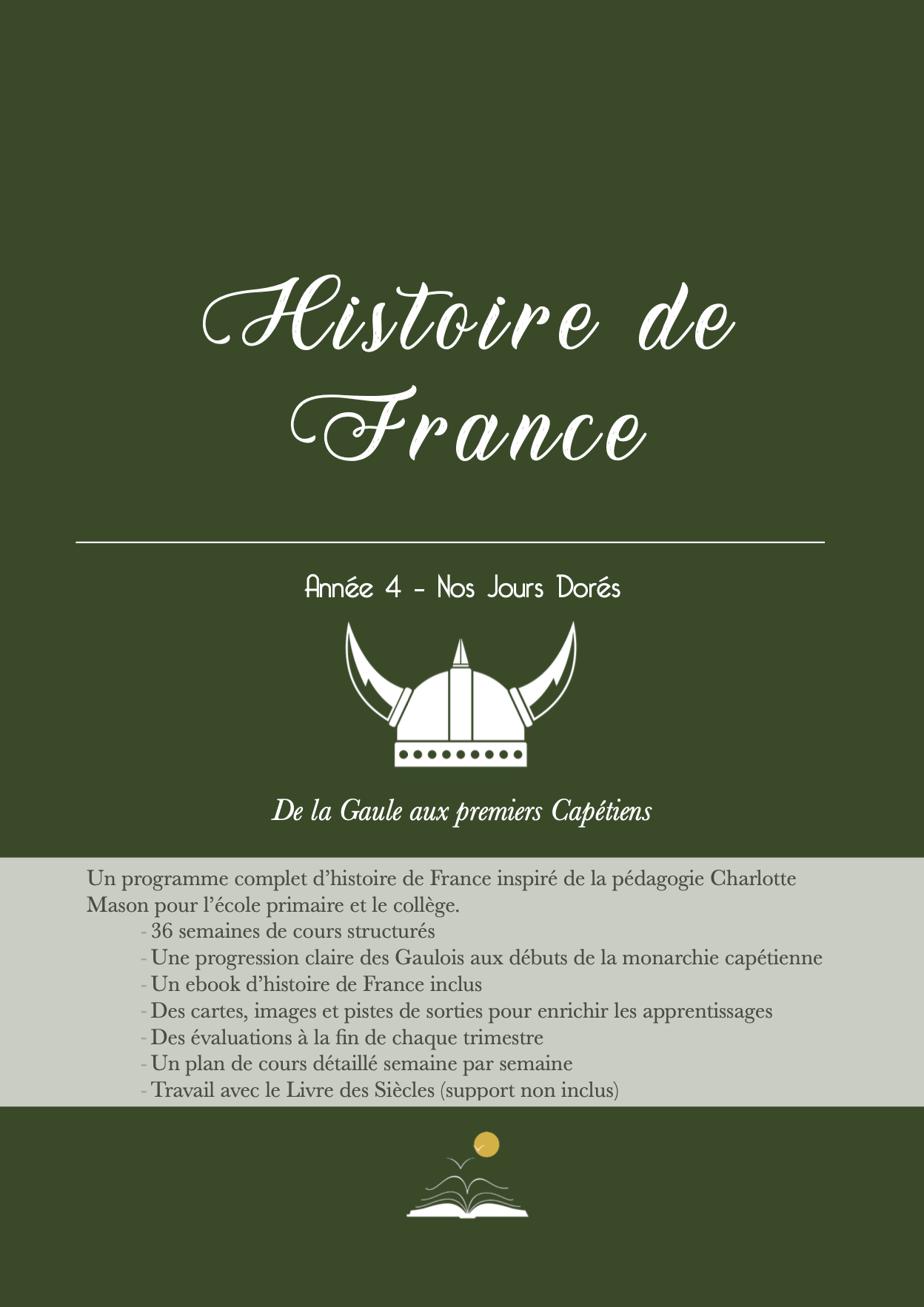 Couverture du plan de cours d'histoire de France pour la primaire et le collège. Ressources sur les Gaulois et le début du Moyen Âge.