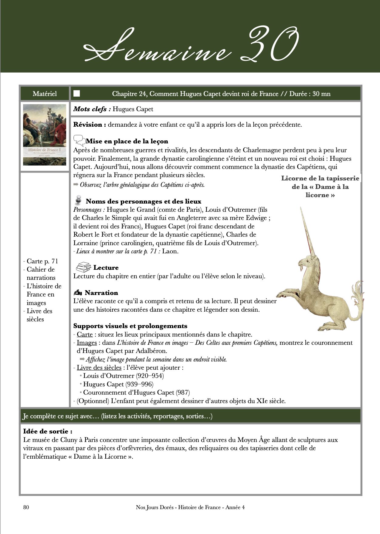 Extrait sur Hugues Capet du programme d'histoire de France Charlotte Mason pour enfants et collégiens.
