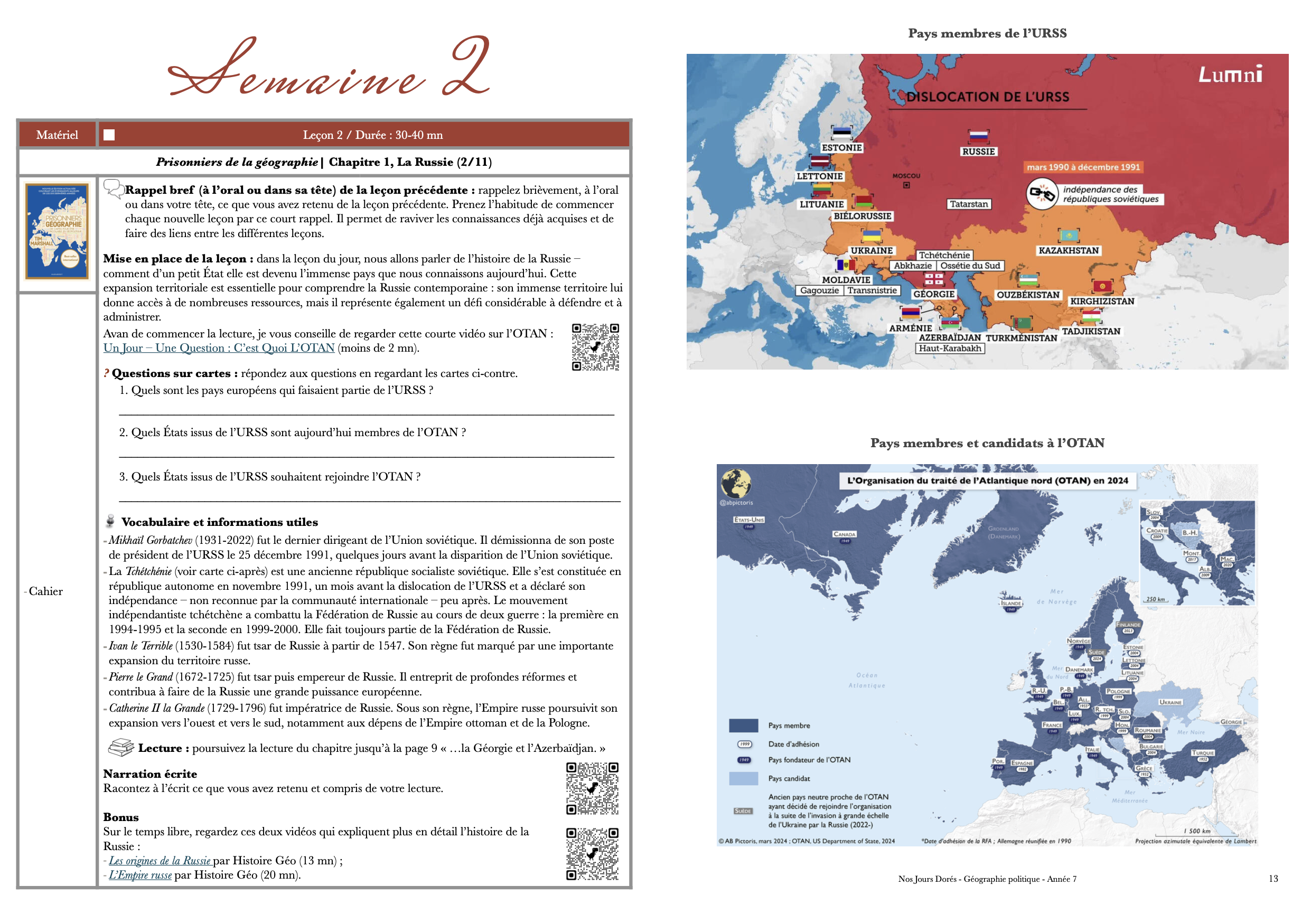 Extrait du cours de géopolitique Année 7 sur la Russie, la Chine et l’Arctique pour collège et lycée
