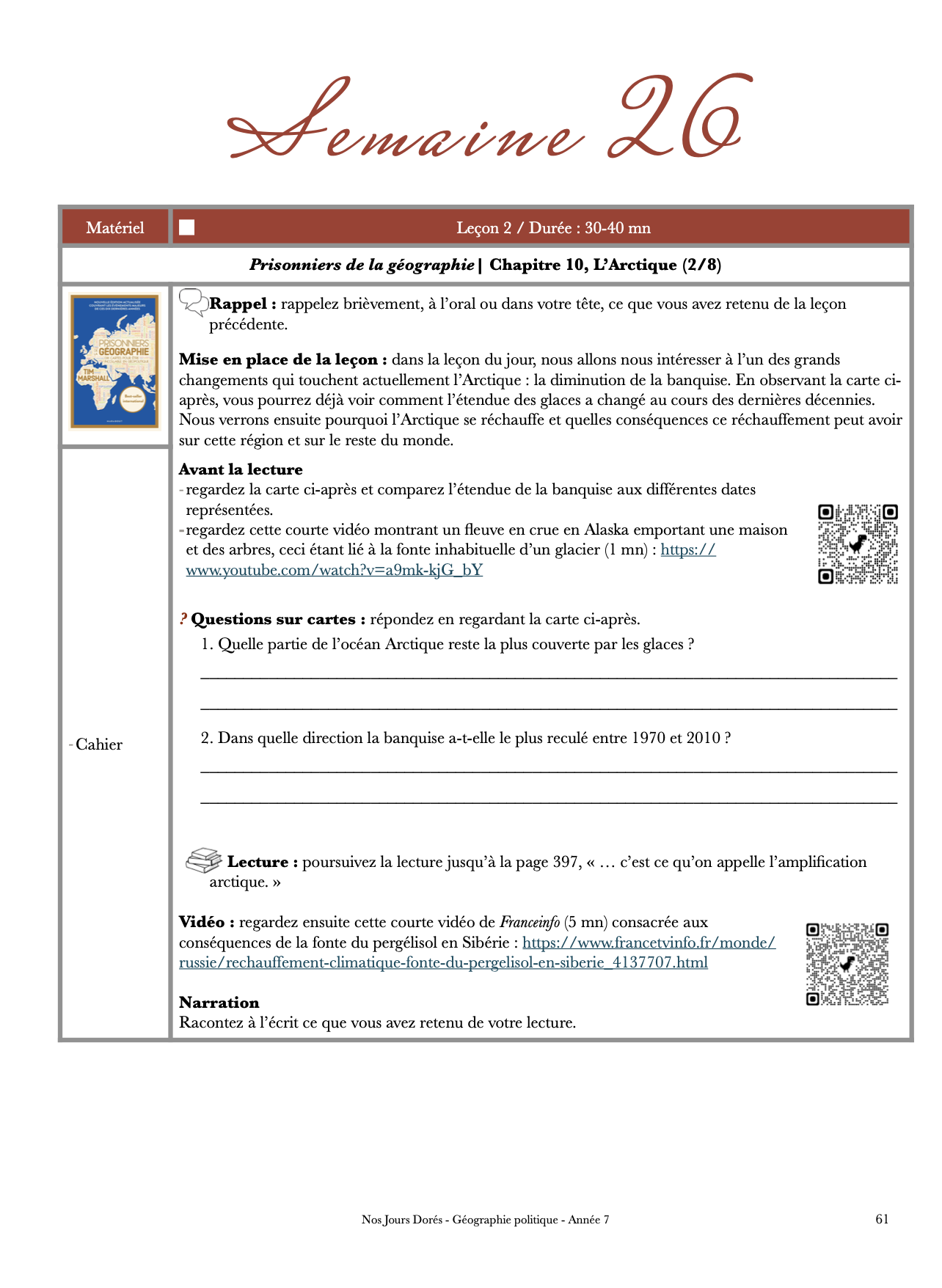 Cours de géopolitique sur l'Arctique pour collège et lycée