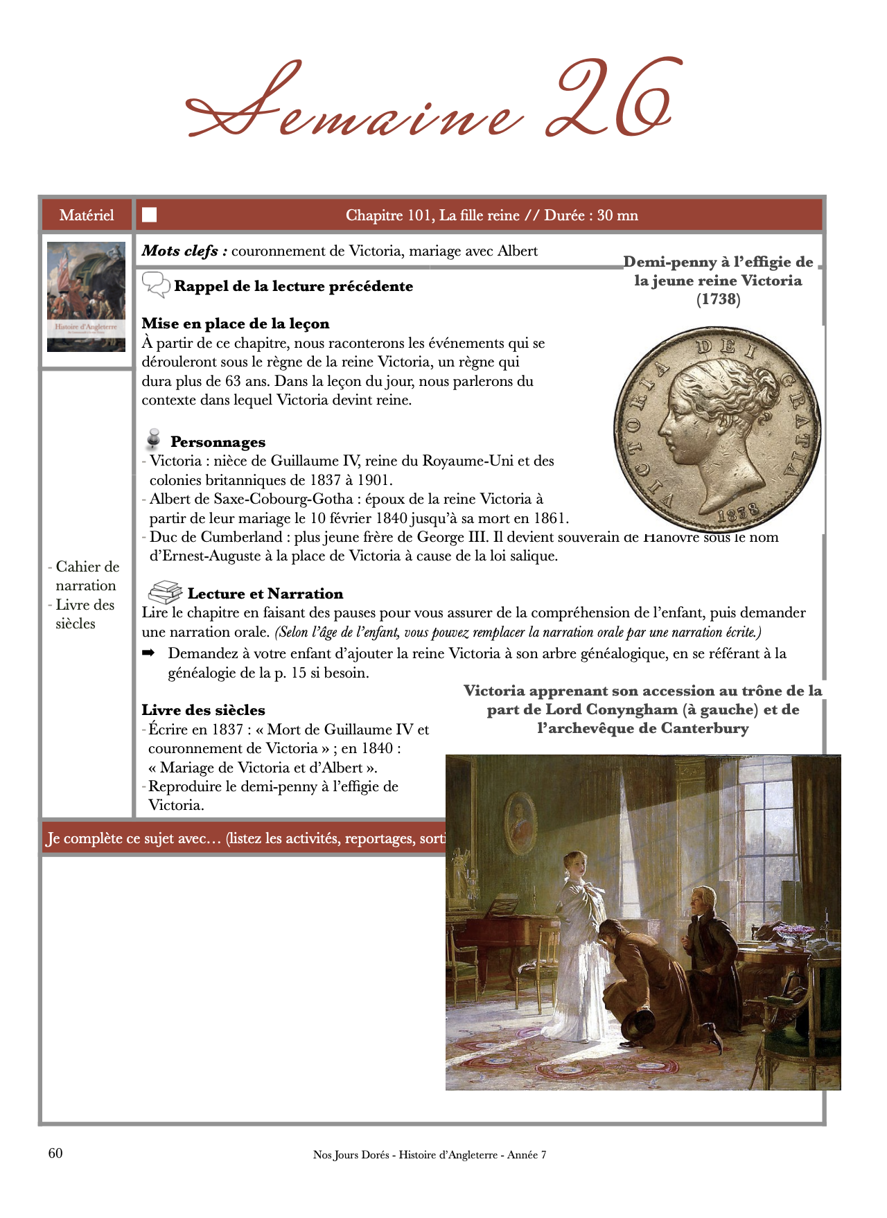 Extrait du cours sur la reine Victoria – cours d’histoire d’Angleterre Année 7