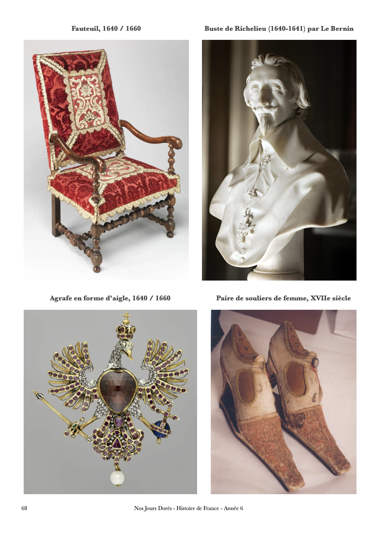 Objets à dessiner dans le Livre des siècles pour la période de Richelieu à Louis XIV.