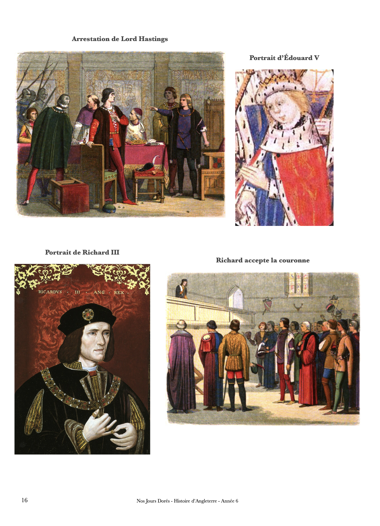 Illustrations du cours d’histoire d’Angleterre Année 6