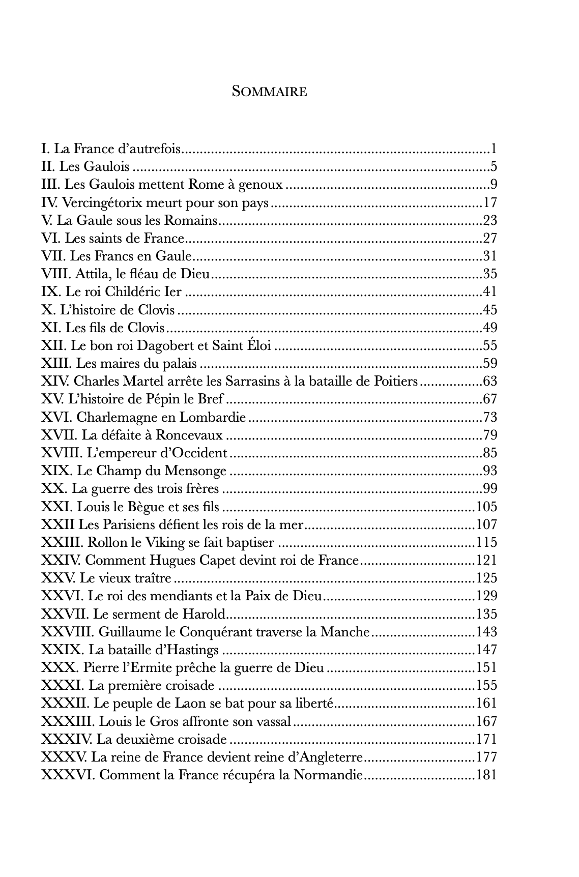 Sommaire du livre vivant sur l'histoire de France de Marshall, Gaulois, Clovis, Charlemagne, vikings, Guillaume le Conquérant