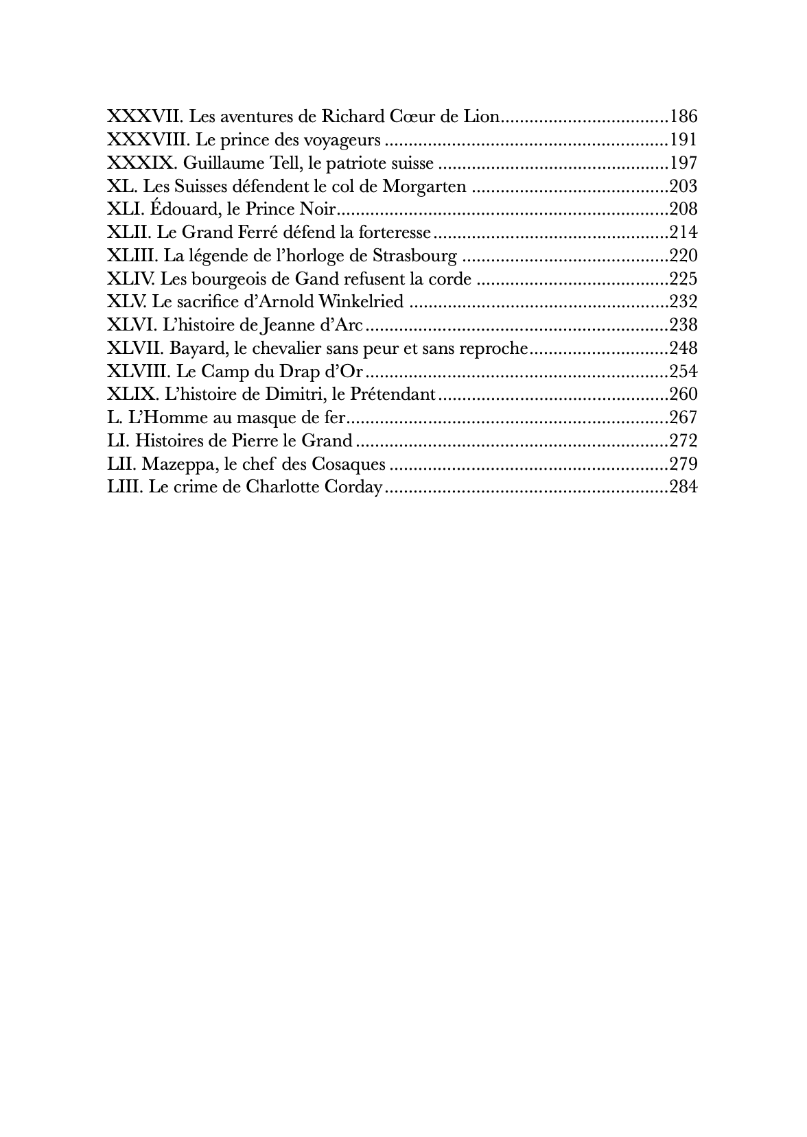 Sommaire de Contes et légendes d'autrefois avec les 53 récits historiques et légendaires du recueil