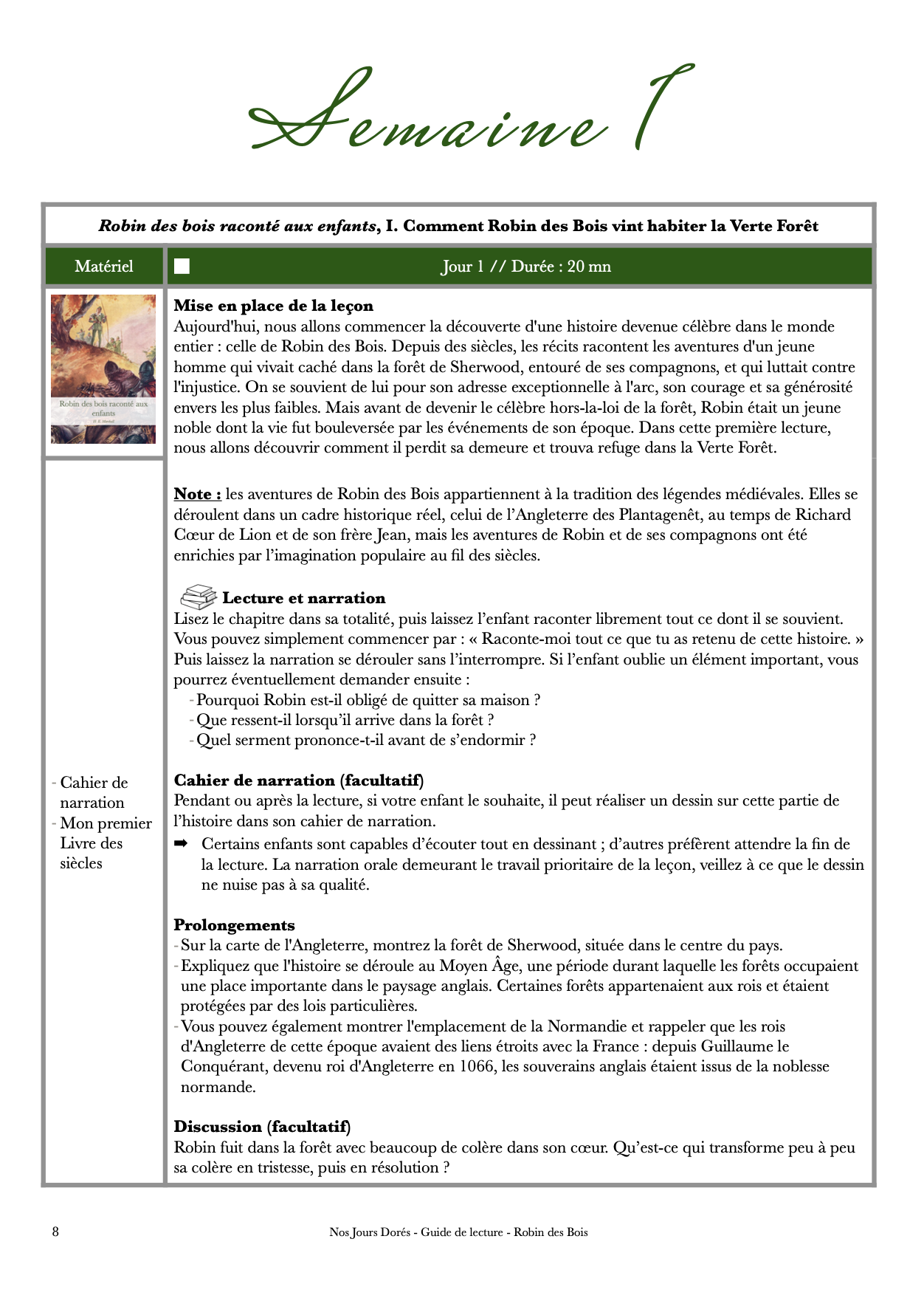 Leçons de lecture et de narration autour de Robin des Bois
