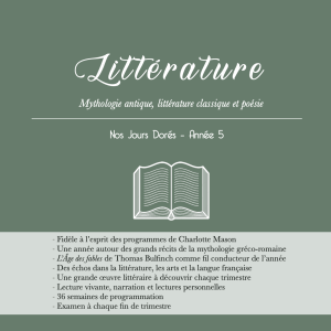 Cours de littérature CM2 Charlotte Mason – Année 5, mythologie antique et grands récits