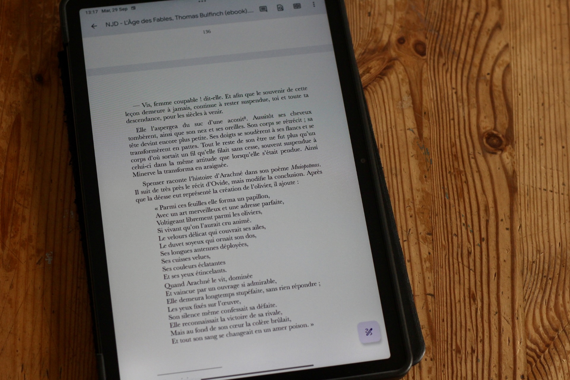 Extrait de L’Âge des Fables de Thomas Bulfinch traduit en français avec poésie